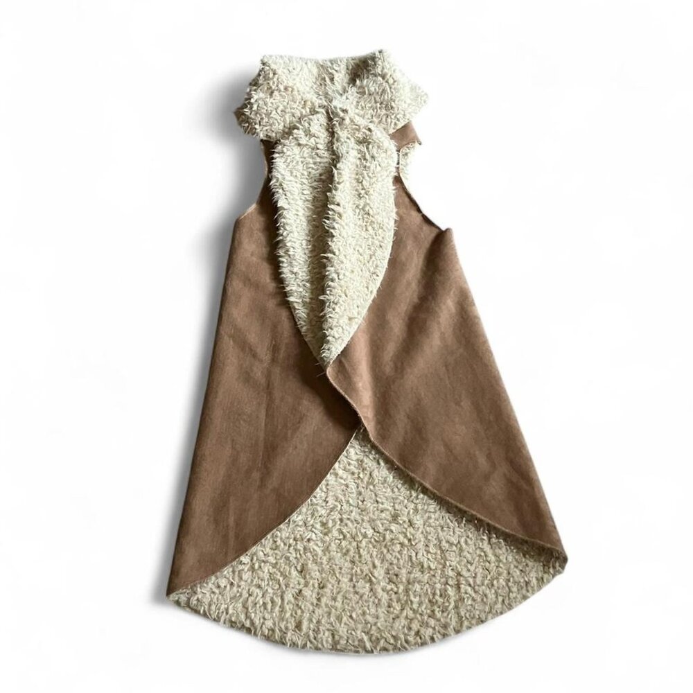 White Plum Faux Suede Faux Fur Sherpa Lined Open Front Vest